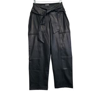 Nicole Miller Women's Black Faux Leather Pants with Belt, Size Small